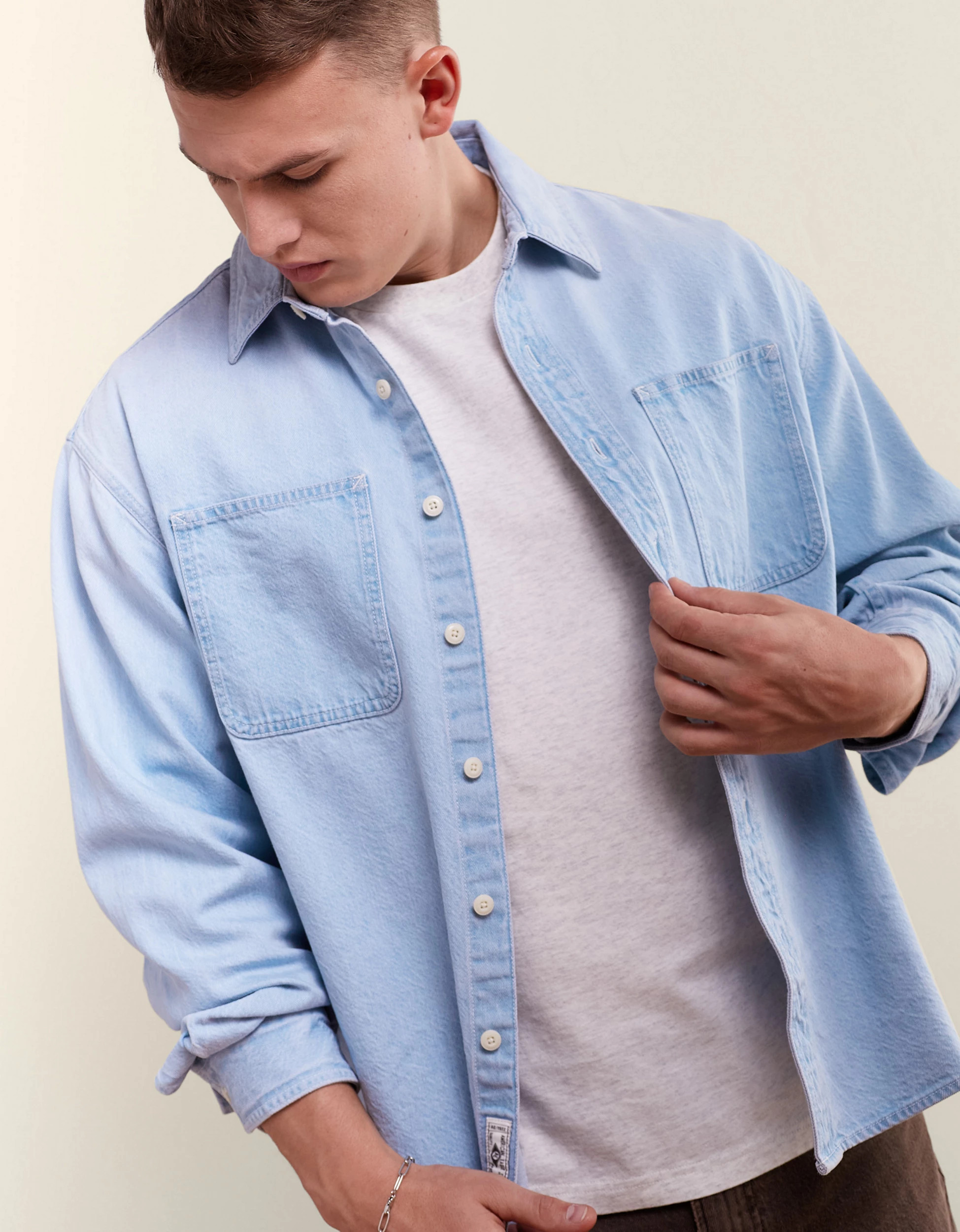 AE Relaxed Fit Denim Button-Up Shirt | American Eagle Outfitters (US & CA)