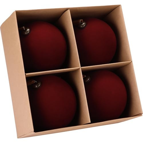 Sea Team 4-Pack Flocked Velvet Christmas Ball Ornaments, Burgundy | Amazon (US)