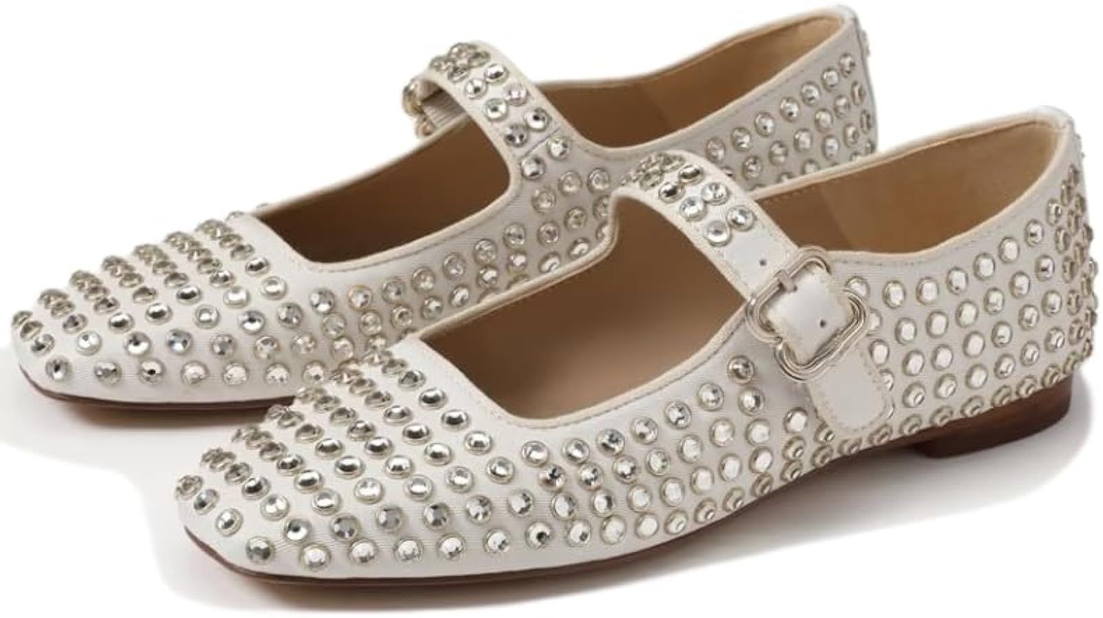 Rhinestone Flats for Women Studded Ballet Flats Sparkly Square Toe Buckle Strap Ballerina Mary Ja... | Amazon (US)