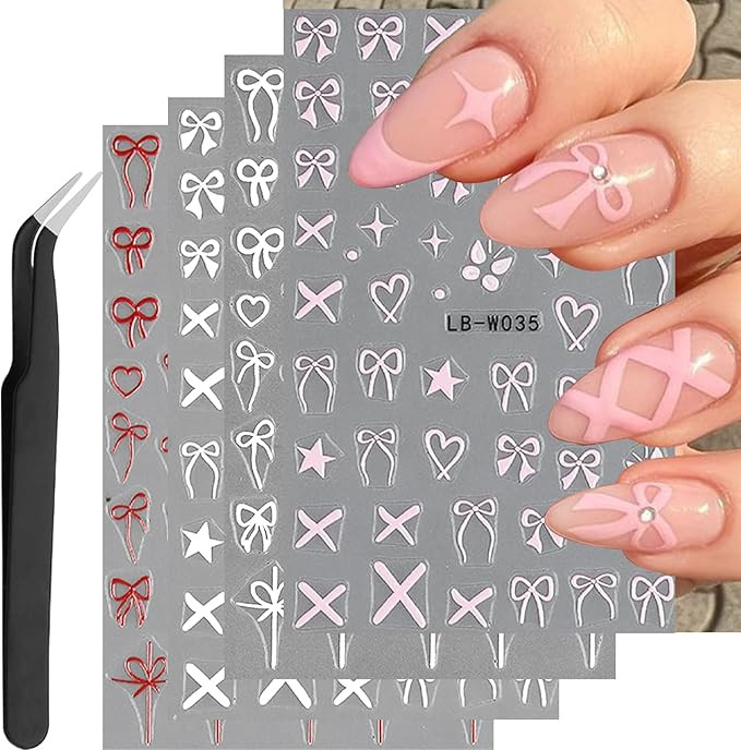 VOTACOS Bows Tie Heart Nail Stickers for Nail Art Colorful Nail Decals White Red Bows Tie Nail Su... | Amazon (US)