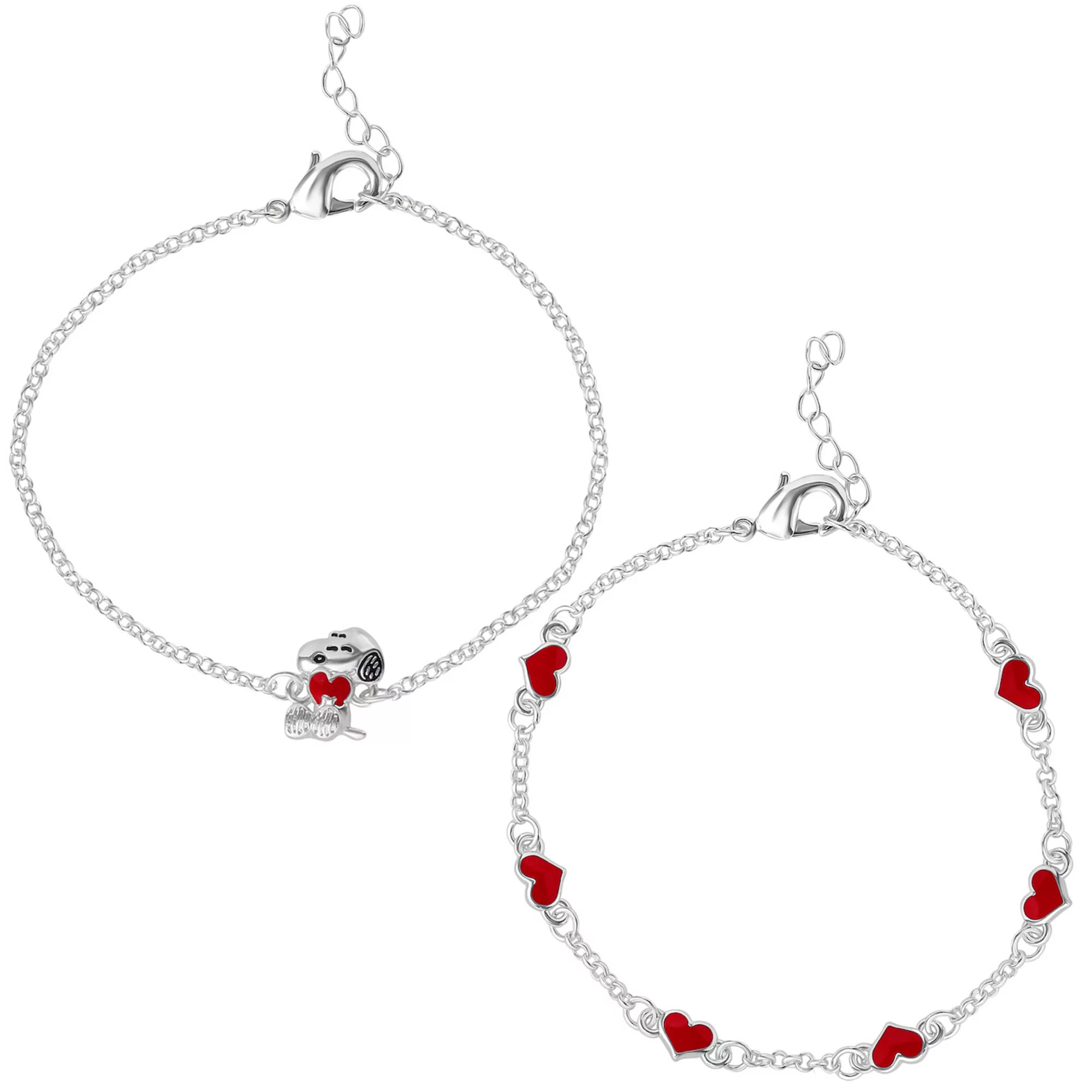 Peanuts Snoopy Silver Tone Heart Charm & Link Bracelet 2-pc. Set | Kohl's