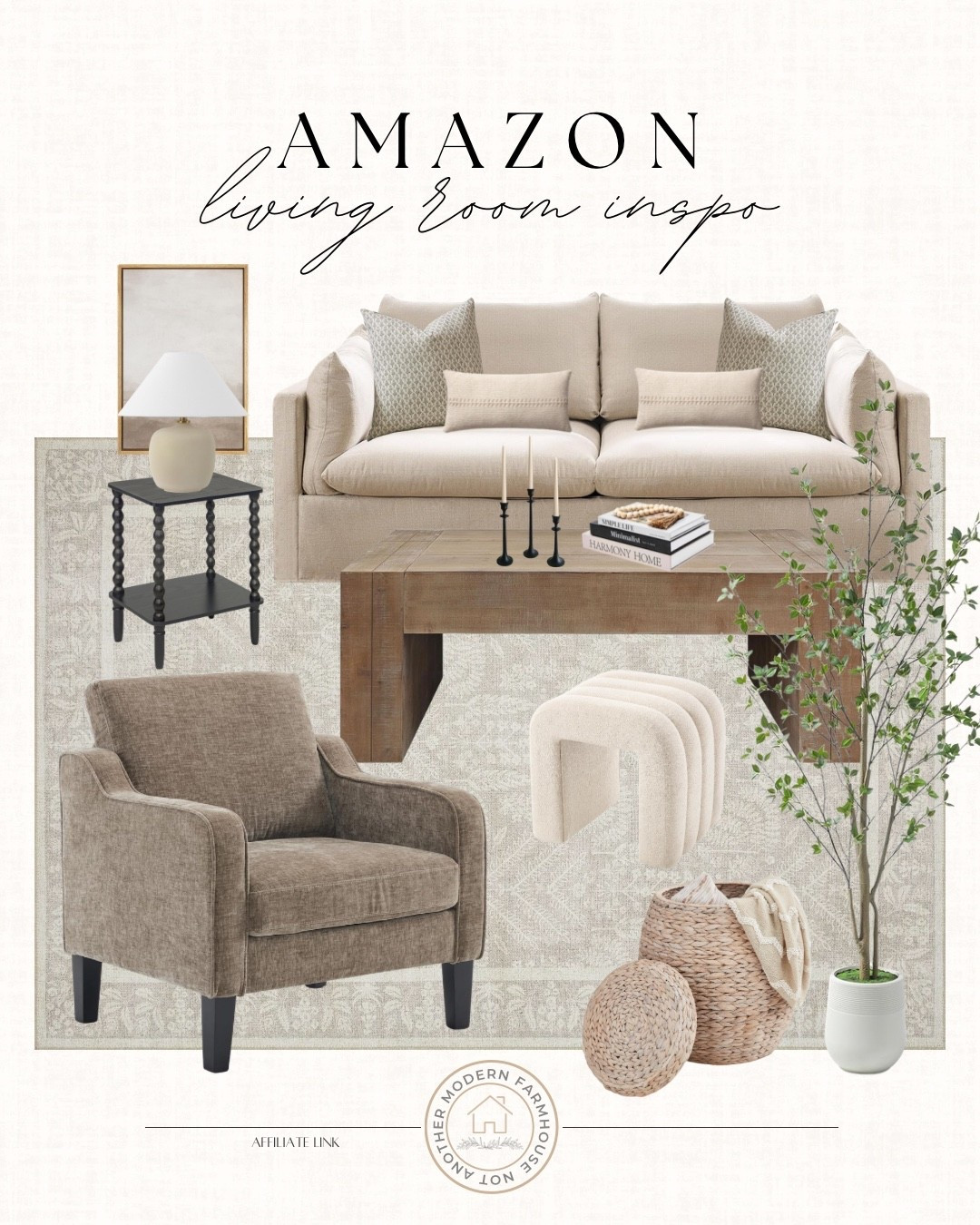 Amazon living room finds. 🌿 Warm woods, soft neutrals and cozy pieces for an elevated everyday space. 

Amazon furniture finds, linen sofa couch, wood coffee table, accent armchair, boucle stools, woven baskets storage, neutral area rug, ceramic table lamp, black side table, decorative candles set, indoor faux tree, throw pillows textured, modern farmhouse decor, organic living room, designer look for less. 


#LTKSeasonal #LTKSaleAlert #LTKHome