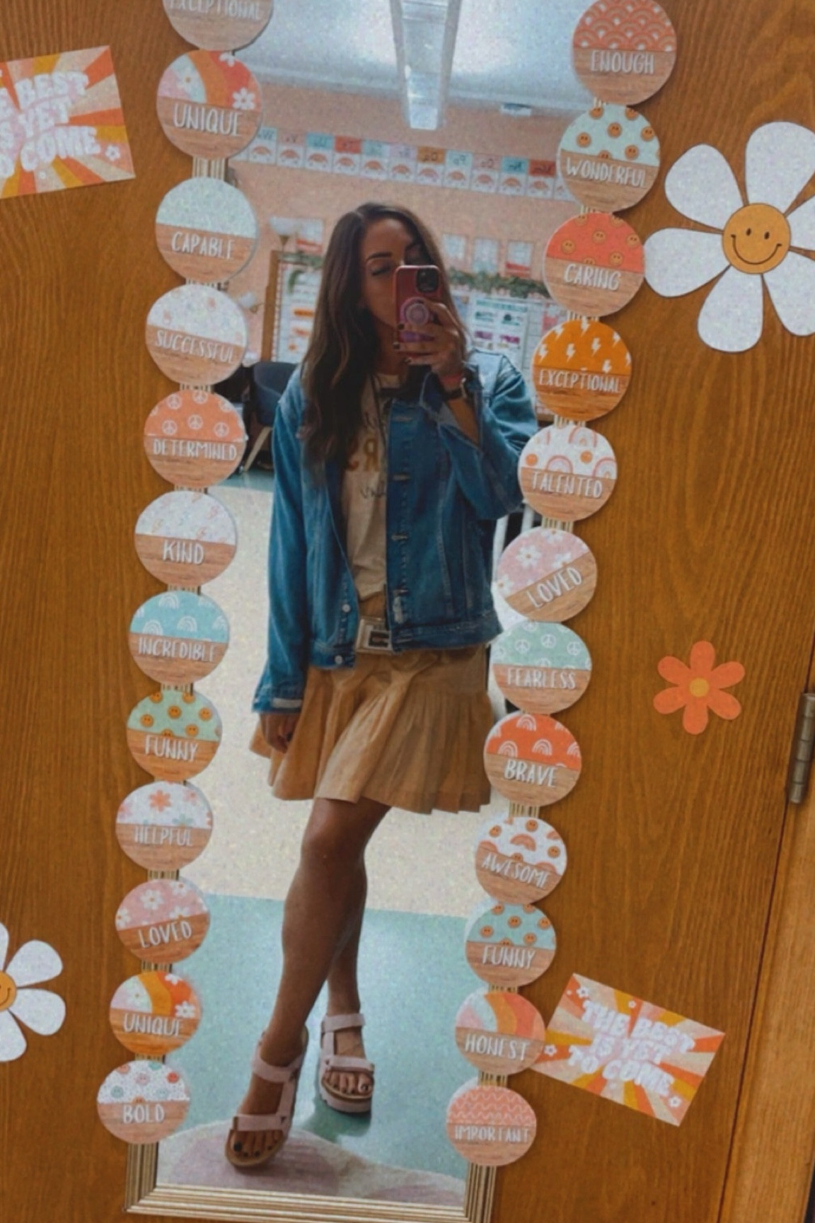 Teacher fall fit vibes in full swing! 🍂 A classic denim jacket paired with a chic skirt makes for the perfect fall transition outfit. Cozy layers, effortless style – fall has never looked so good! #FallFashion #OOTD #LTKFall

Denim jacket
Teacher outfit
Fall fashion
Fall transition
Transitional pieces
Teacher boho
Teacher tshirt
Personalized
Leaders
OOTD 


#LTKWorkwear #LTKSeasonal #LTKFallSale