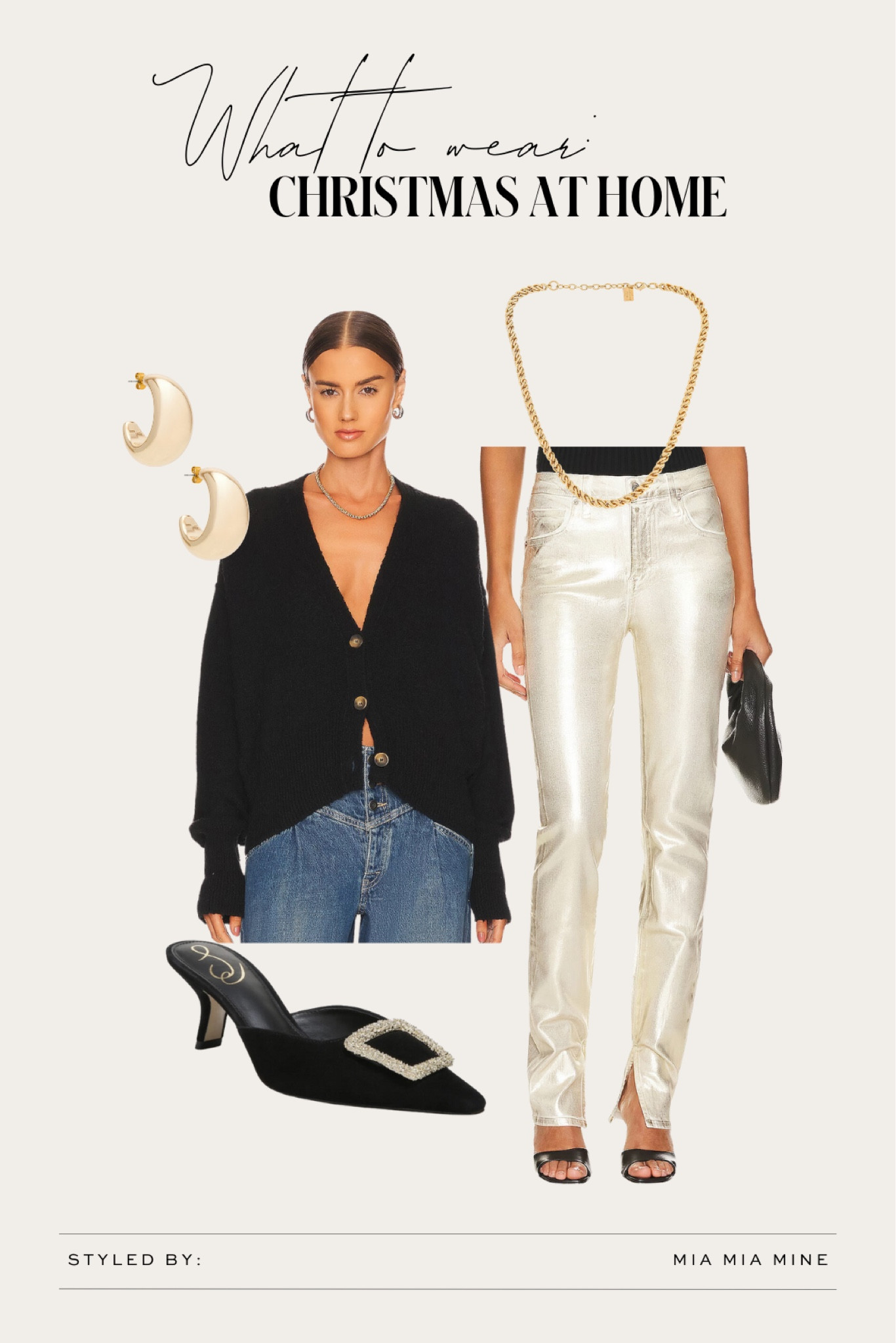 Holiday outfit ideas / holiday party outfit / casual New Year’s Eve outfit
Free people cardigan
Revolve metallic pants / metallic jeans
Sam Edelman embellished mules 

#LTKHoliday #LTKshoecrush #LTKstyletip