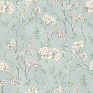 216 in. x 20.5 in. Blue Chinoiserie Garden Peel and Stick Wallpaper | The Home Depot