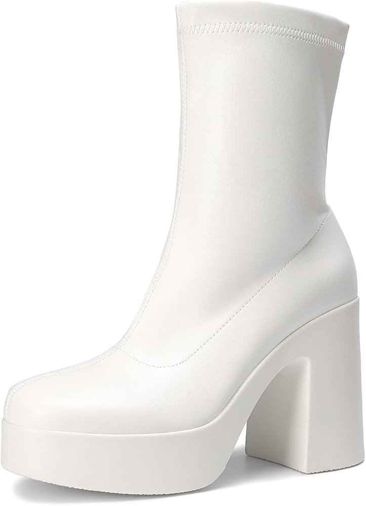 DREAM PAIRS Women's Platform Gogo Ankle Boots High Chunky Block Heel Square Toe Booties Shoes | Amazon (US)