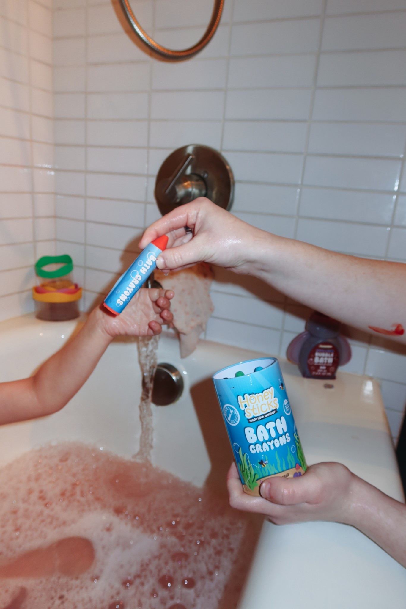 Honey stick non toxic bath crayons and bubble bath!! So so fun for our toddlers 

#LTKBaby #LTKKids