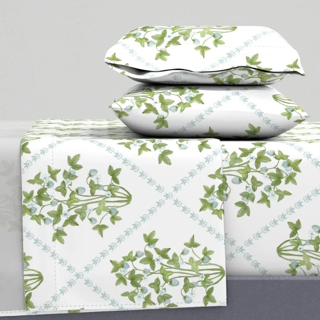 Grandmillennial Sheets - Trellis Pale Aqua by Danika_herrick - Cottagecore Vine Rustic Garden Cot... | Etsy (US)
