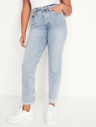 Extra High-Waisted Sky-Hi Button-Fly Straight Raw-Hem Jeans for Women | Old Navy (US)