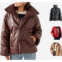 Thick Leather Parka | Winter Jacket Women Oversized Puffer Casual Faux Outwear Warm Zipper | Etsy (US)