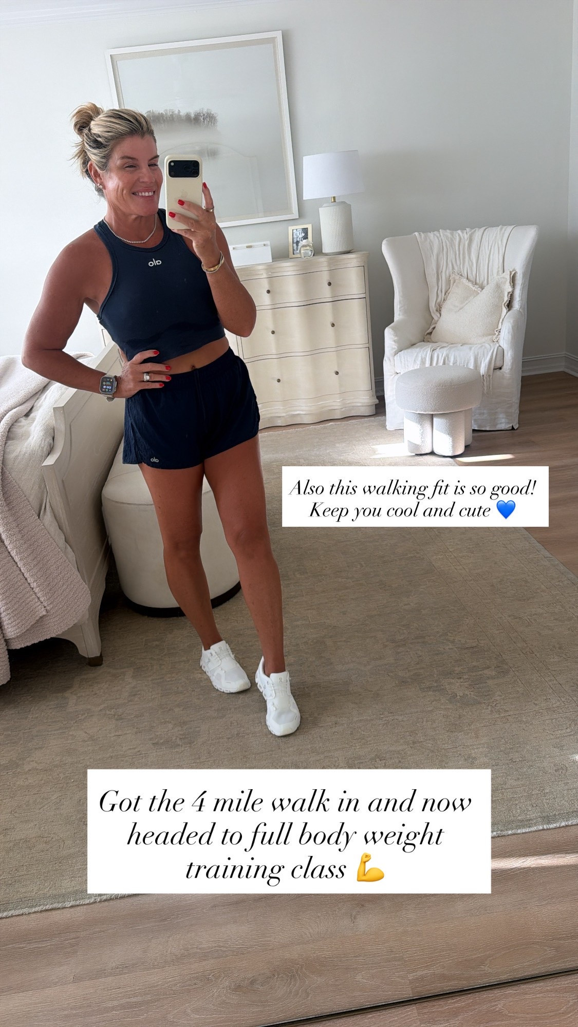 Perfect walking set and I live the navy! Wearing a small in both.