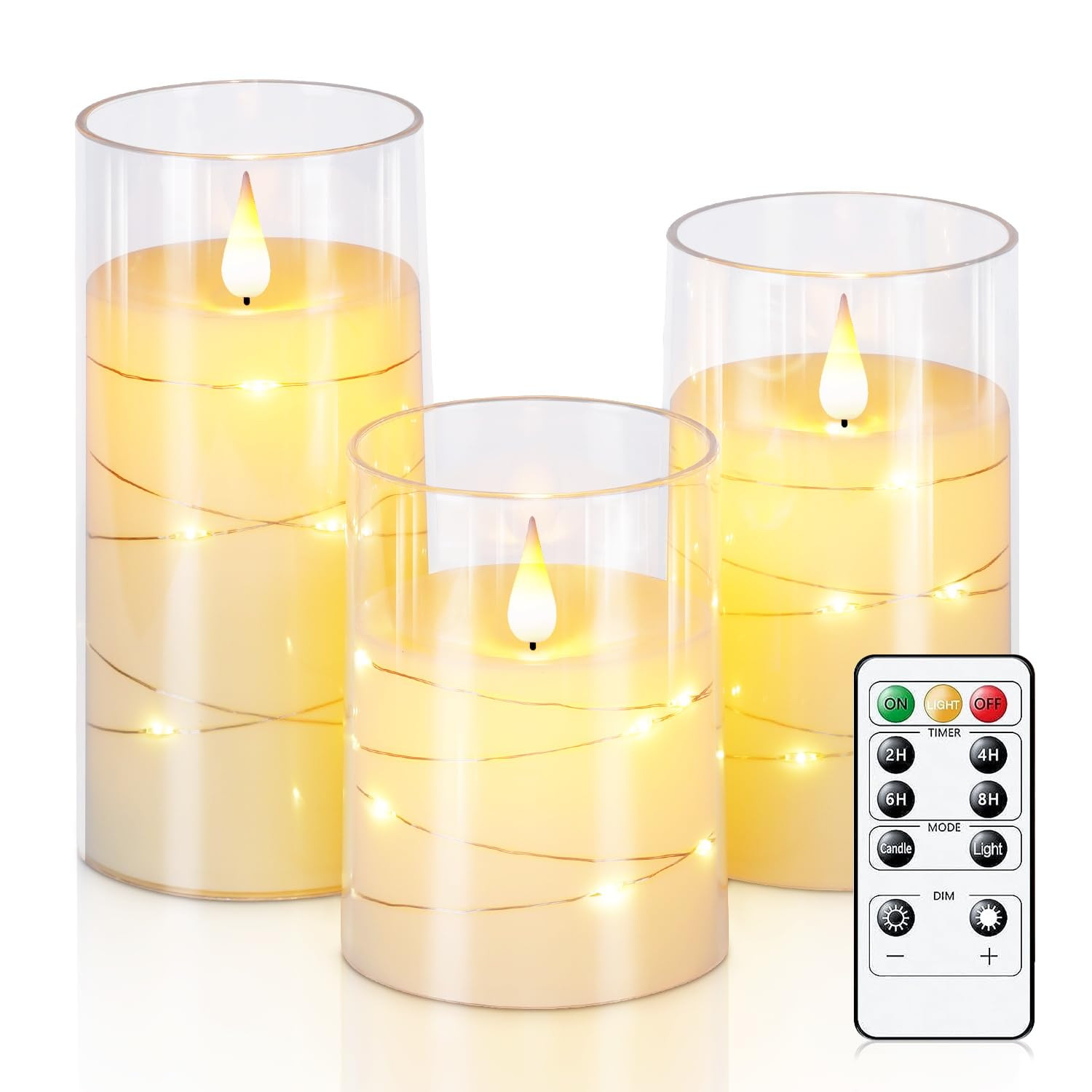 Homemory Flickering Flameless Candles with String Lights, Battery Operated Candles, Embedded Stri... | Amazon (US)