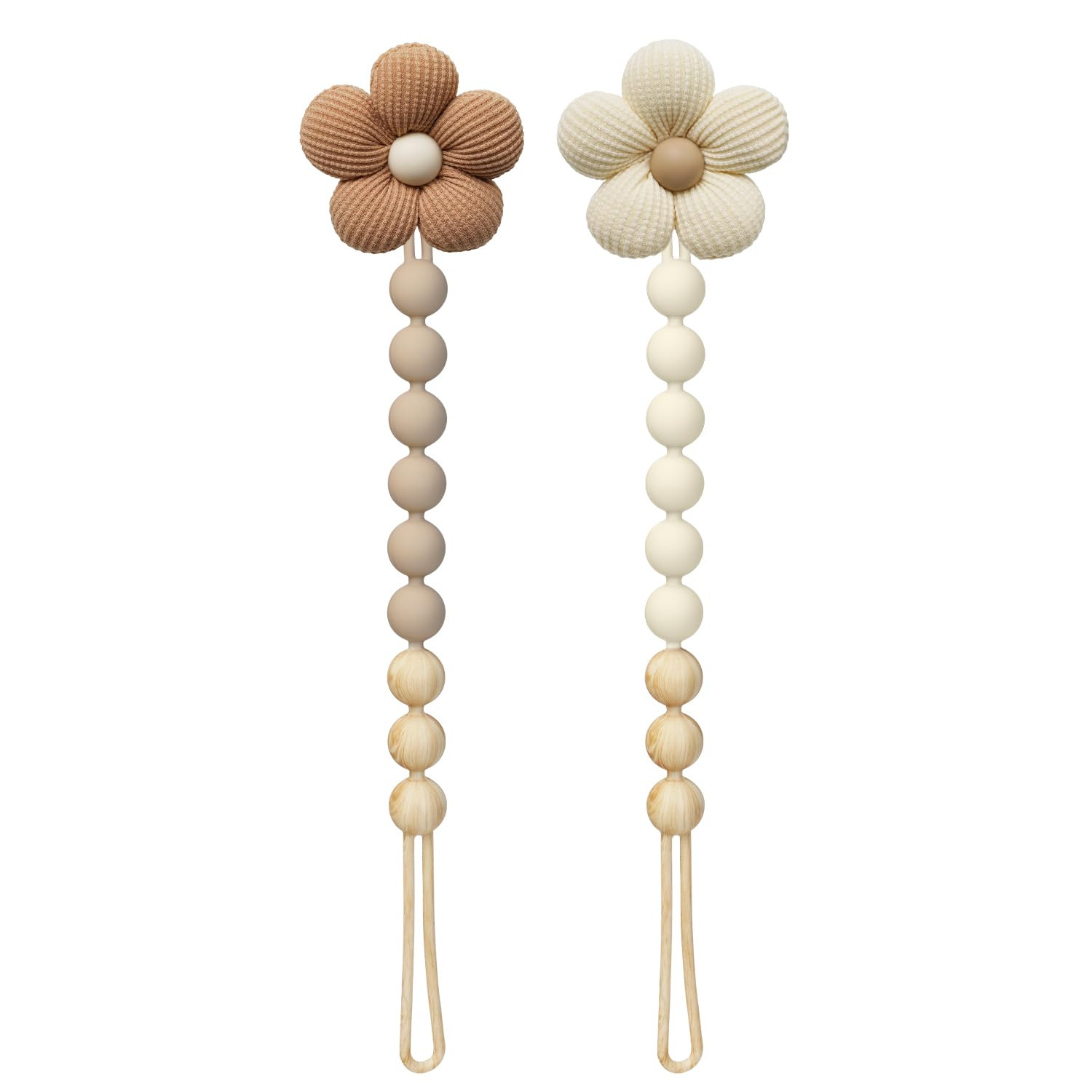2Pcs Flower Pacifier Clip, 100% Food-Grade Silicone Pacifier Clip with Soft Fabric Daisy, Secure One-Piece Design, Easy to Clean, Baby Shower Gift for Girls Boys | Amazon (US)