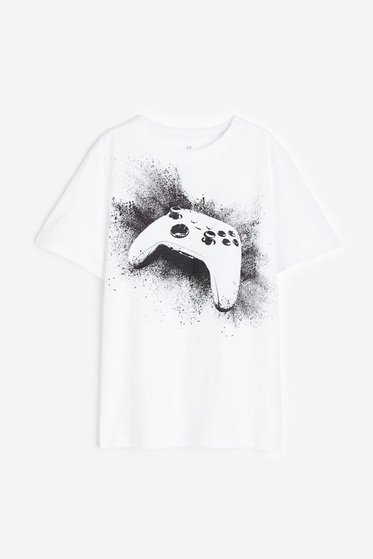 Printed cotton T-shirt - White/game controller - Kids | H&M US | H&M (US + CA)