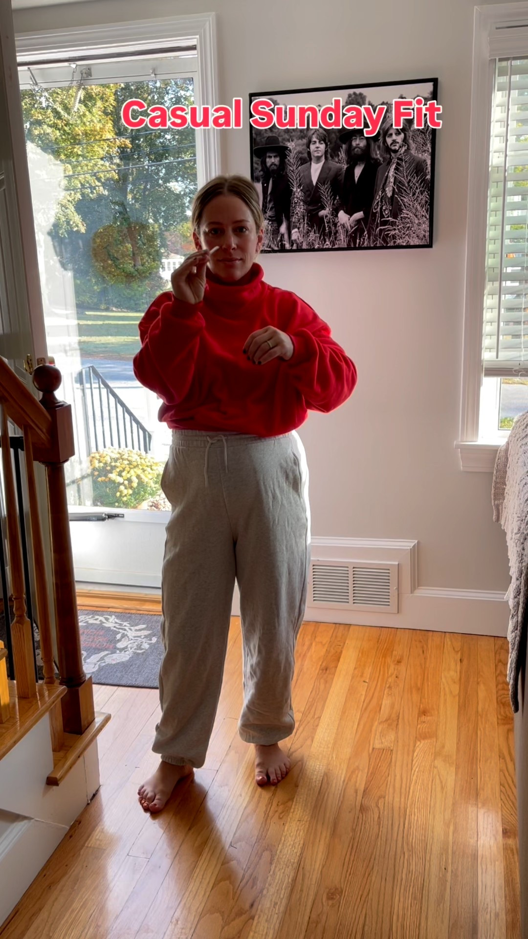 Red mock neck fleece 
High waist gray joggers 
New balance dupes 
Maternity bike shorts 
Chic oval sunglasses 

#LTKSaleAlert #LTKShoeCrush #LTKActive