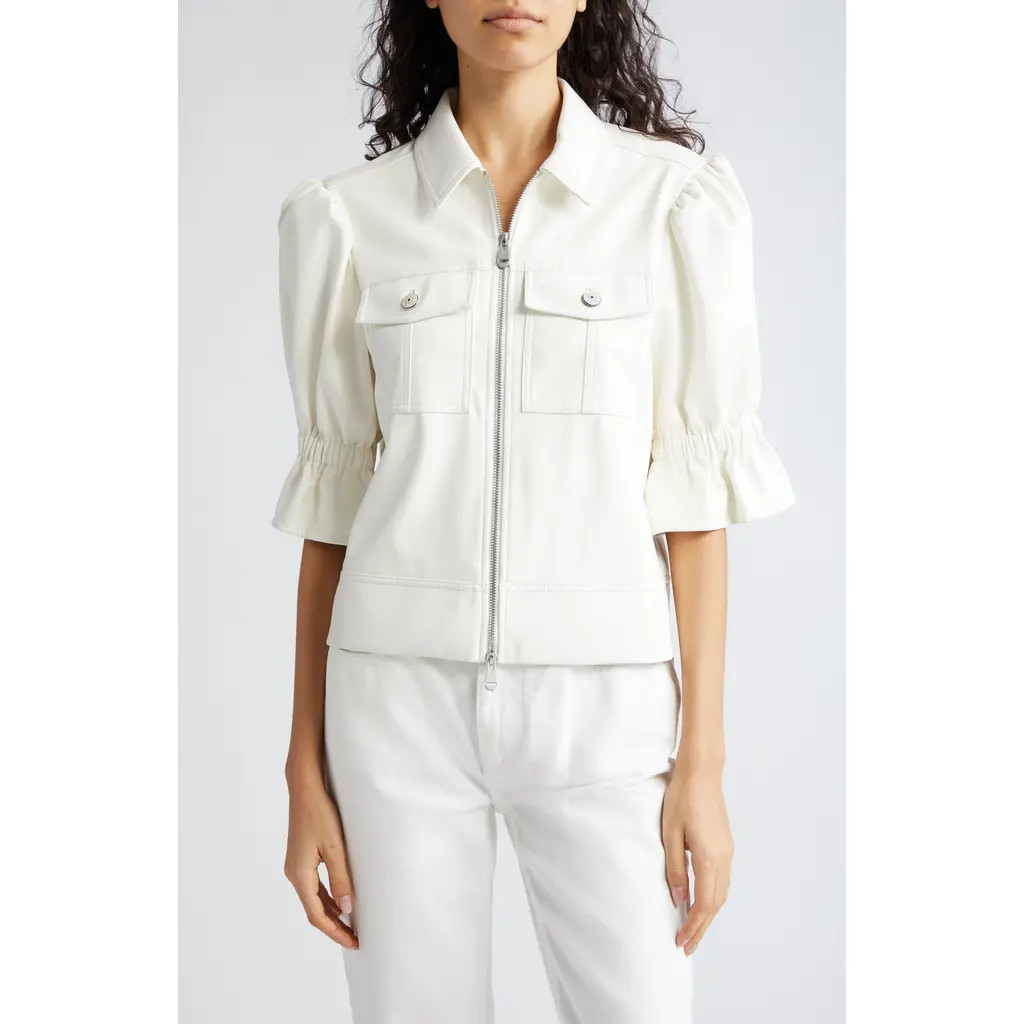 Cinq à Sept Holly Ruffle Faux Leather Jacket in Ivory at Nordstrom, Size Xx-Small | Nordstrom