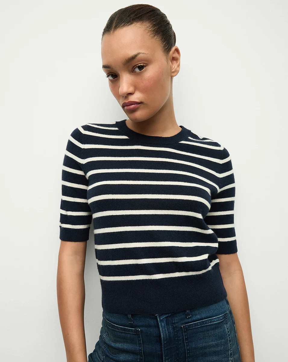 Veronica Beard Shana Cashmere Striped Sweater Navy Ivory | Veronica Beard