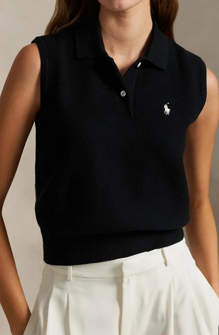 Sleeveless Cotton Blend Piqué Polo Sweater | Nordstrom