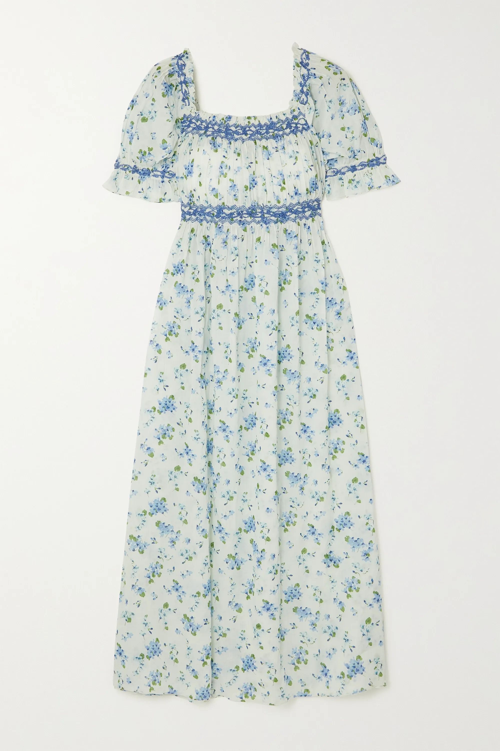 Ecru Eclipse embroidered floral-print organic cotton-voile midi dress | DÔEN | NET-A-PORTER | NET-A-PORTER (UK & EU)