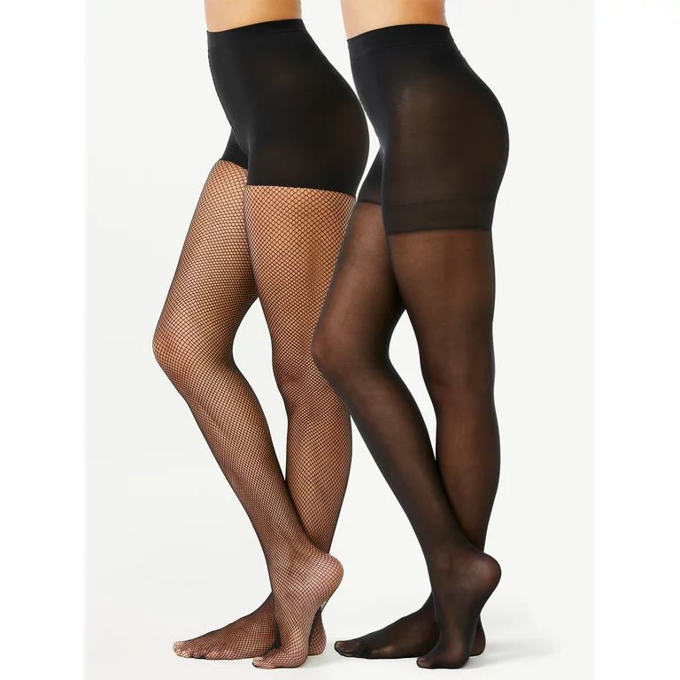 Joyspun Women's Fishnet and Solid Tights, 2-Pack, Sizes to 2XL - Walmart.com | Walmart (US)