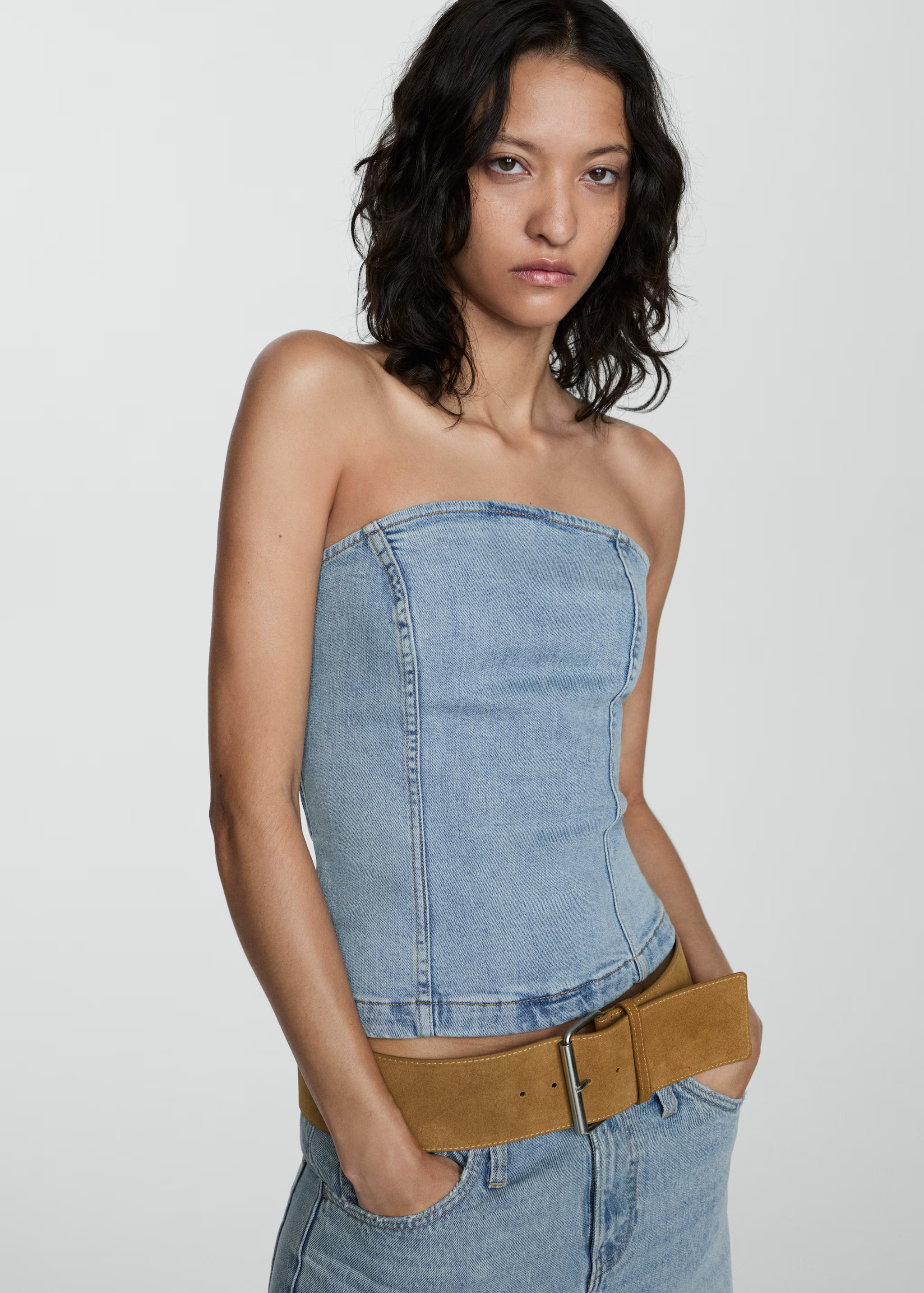 Denim strapless top | MANGO (US)