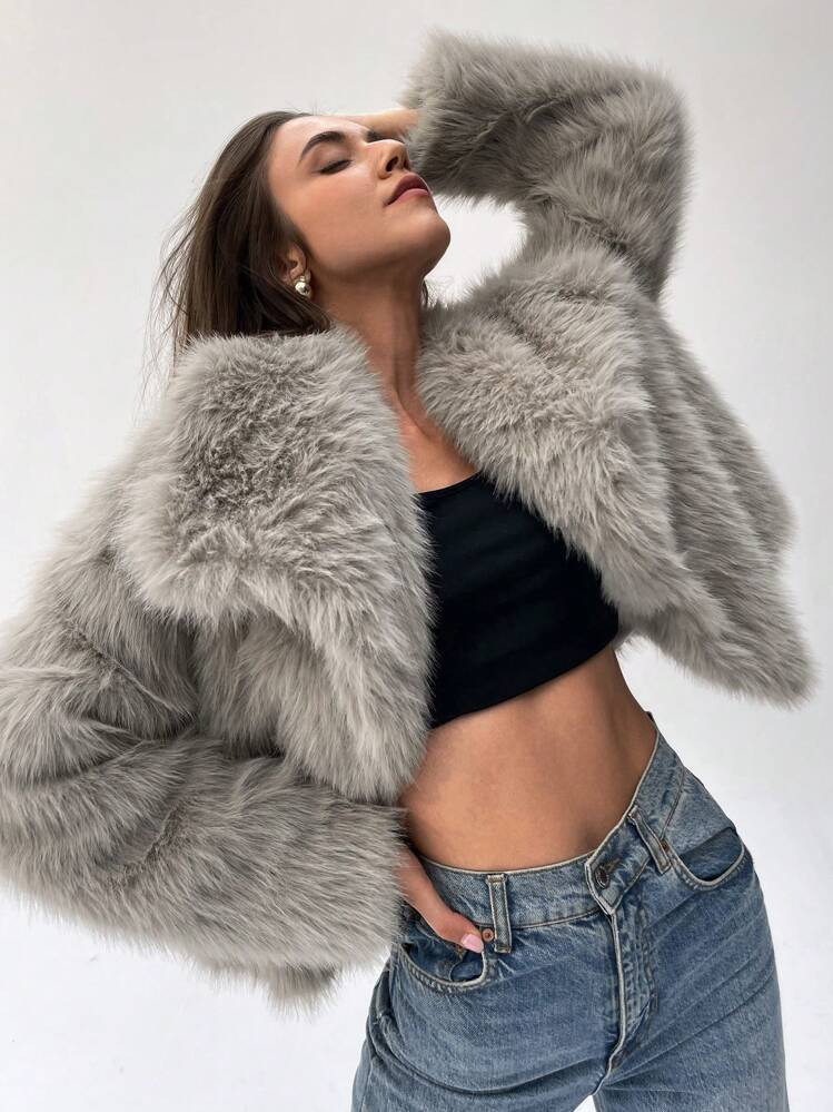 Aloruh Casaco De Pele Sintética De Cor Sólida Na Moda Para Outono/Inverno | SHEIN