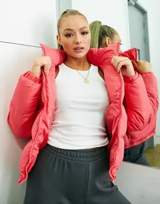 Threadbare cropped puffer jacket in red | ASOS (Global)