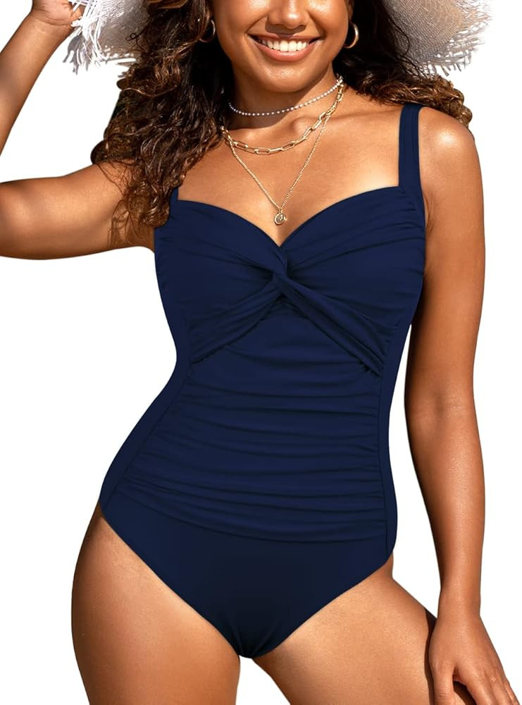 Hilor Women's One Piece Swimsuits Front Twist Bathing Suits Tummy Control Swimwear Retro Inspired... | Amazon (US)
