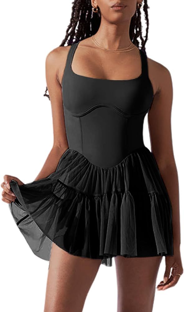 UANEO Women Summer Mini Dress Sleeveless Athletic Tennis Dresses Workout Romper Sundress with Bui... | Amazon (US)