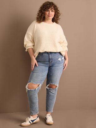 Destructed Girlfriend Jeans in Medium Wash | Arula | Arula