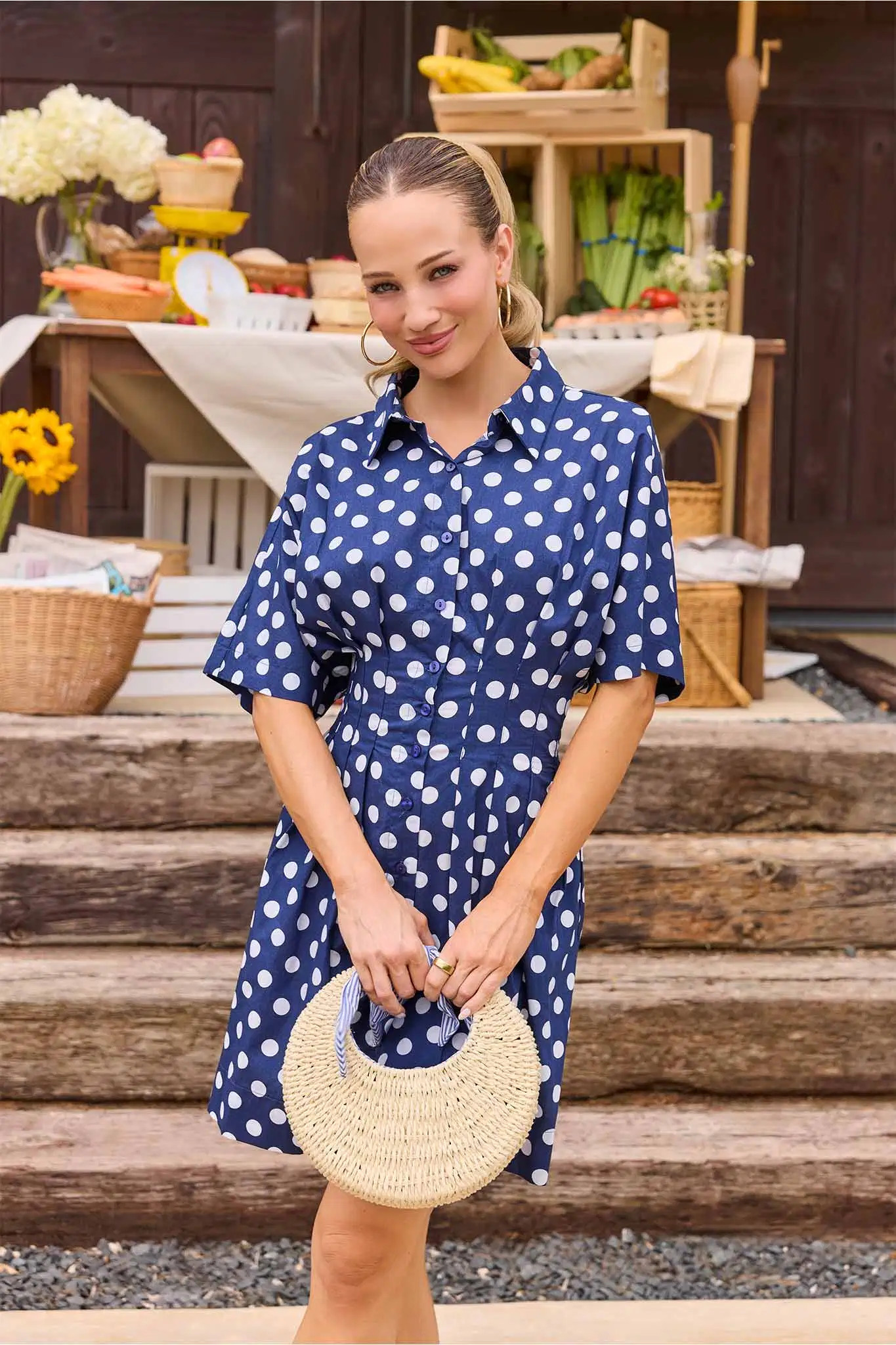 Addison Navy Polka Dot Short Dress | Avara