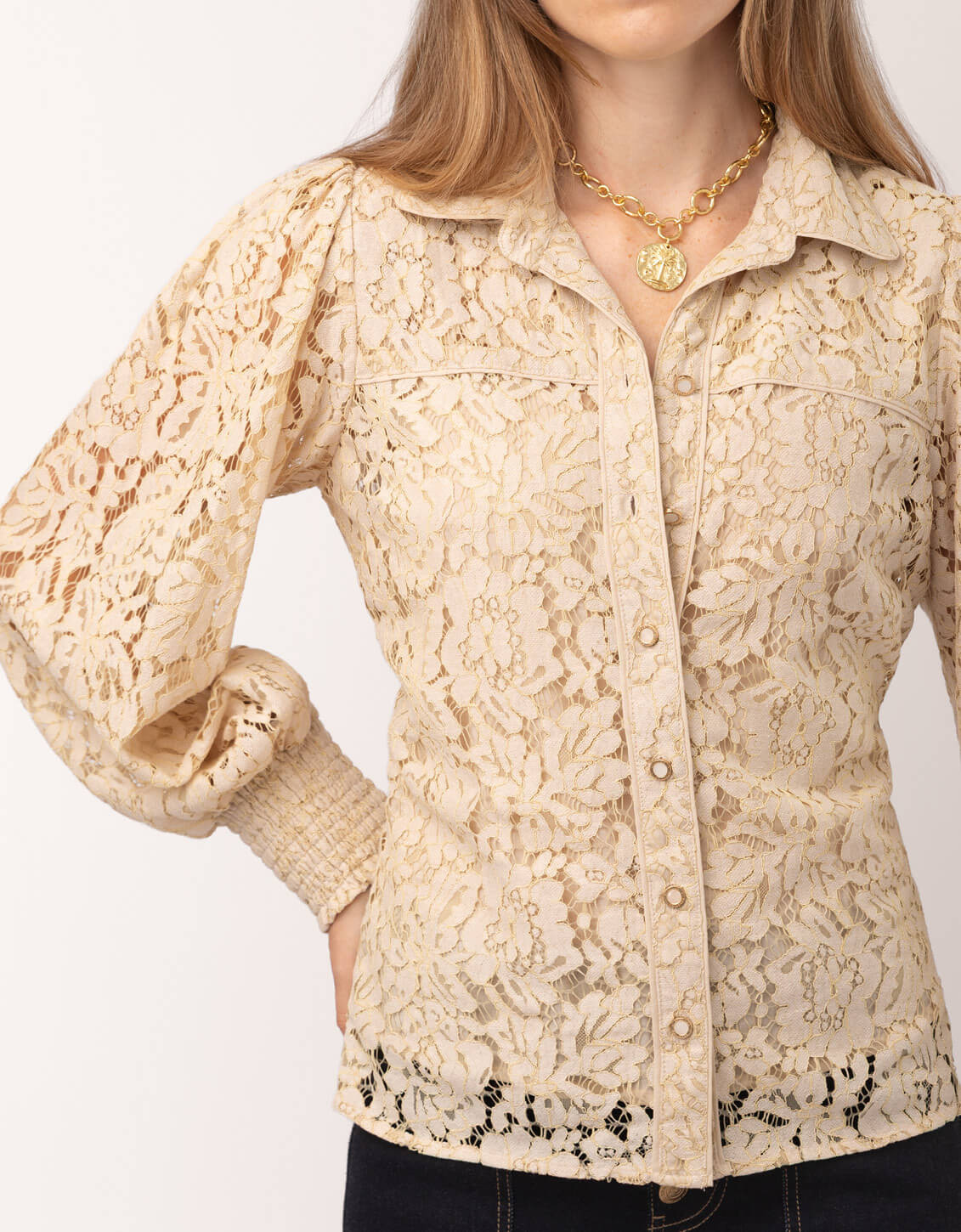 Aliya Lace Blouse Sagewood | Spartina 449