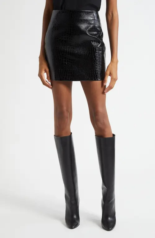 L'AGENCE Gerard Croc Embossed Faux Leather Miniskirt in Black at Nordstrom, Size 4 | Nordstrom