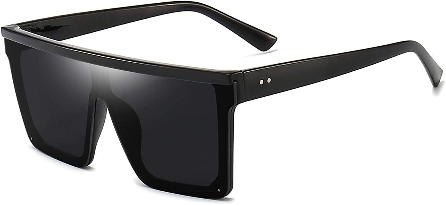 Amazon.com: Square Oversized Sunglasses for Women Men Trendy Fashion Flat Top Big Black Frame Sha... | Amazon (US)