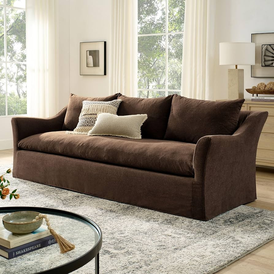 Modway Somerset 92-Inch Modern Linen Blend Fabric Sofa in Cocoa – Deep Seat Bench Cushion Couch... | Amazon (US)