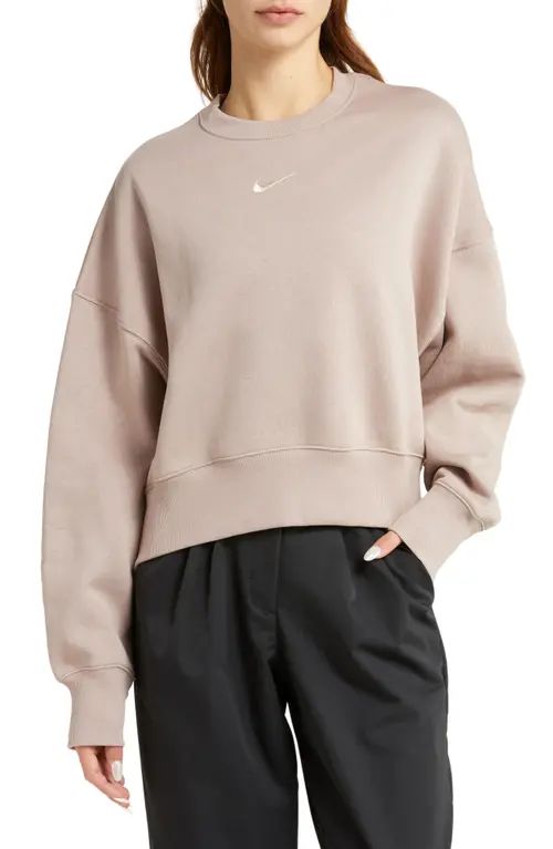 Nike Phoenix Fleece Crewneck Sweatshirt in Diffused Taupe/Sail at Nordstrom, Size Xx-Large | Nordstrom
