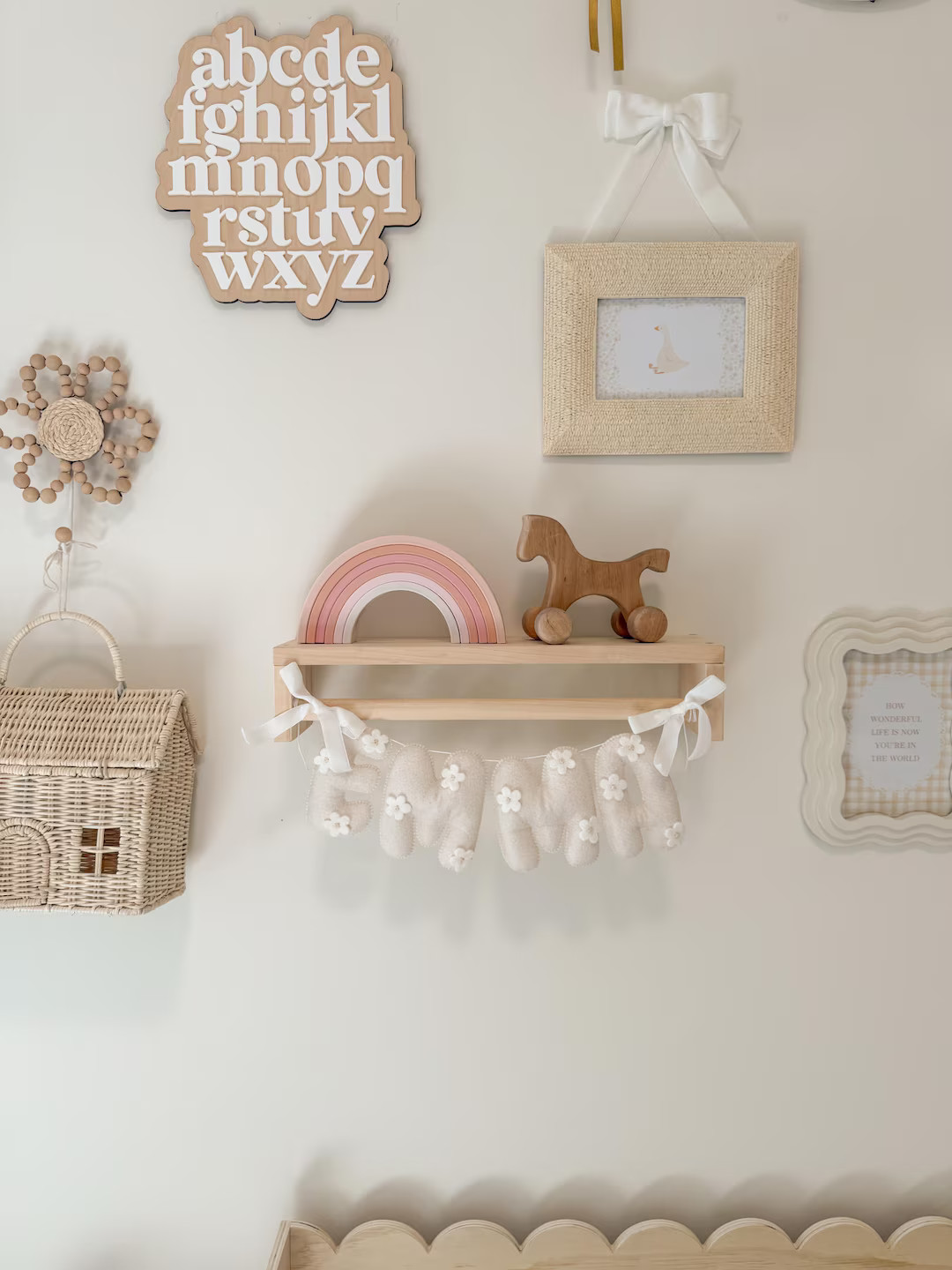 Flower Name Banner With Bows, Felt Name Banner for a Girl, Flower Name Garland With Bows, Custom ... | Etsy (US)