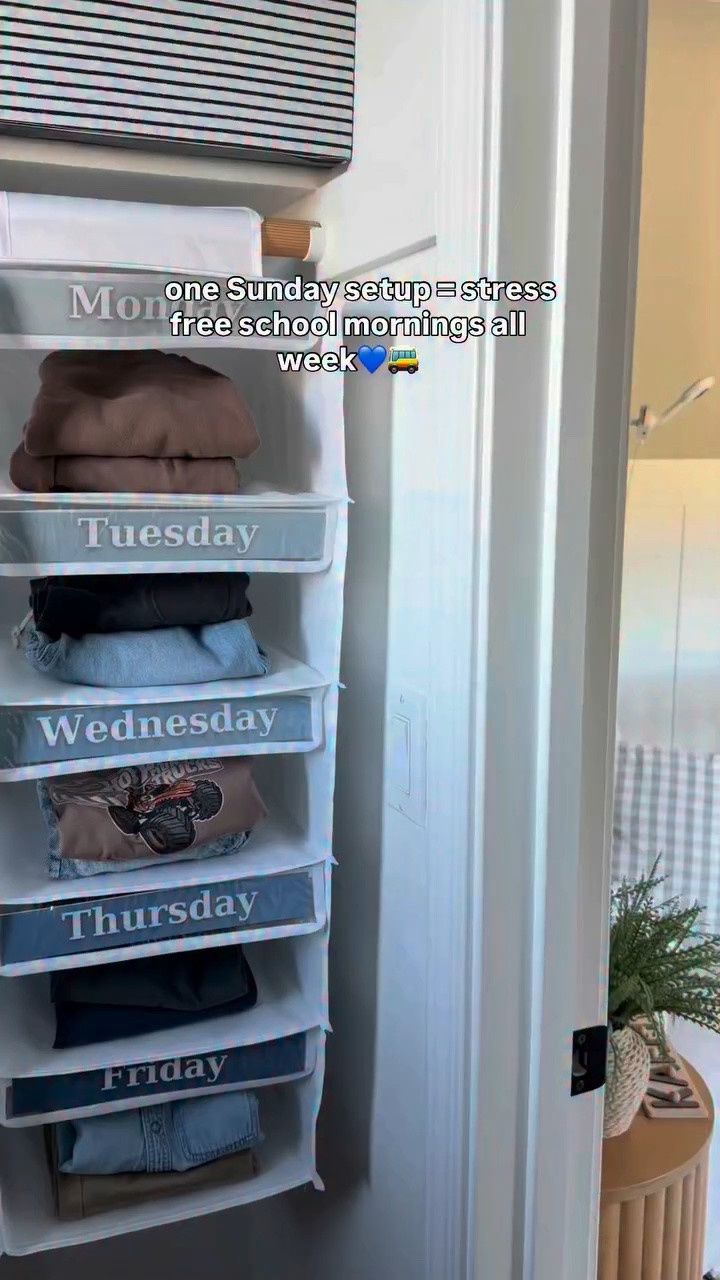 school mornings can be hectic, but this weekly clothes organizer has made getting everyone dressed so much easier. I fill it once on Sunday, and my kids know exactly what to grab each morning—less rushing, fewer outfit debates, and one less thing for me to think about🙌

#backtoschool #backtoschoolshopping #momhack #parentinghacks #kidsroom

#LTKmomlife #LTKKids #LTKmorningroutine