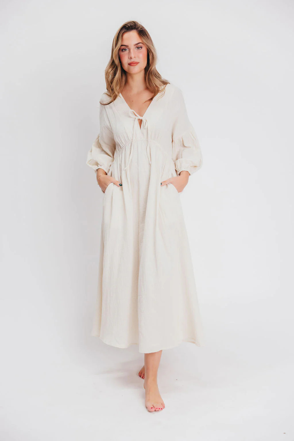 Sasha 100% Cotton Gauze Midi Dress in Soy - Bump Friendly - *Pre-Order | Worth Collective