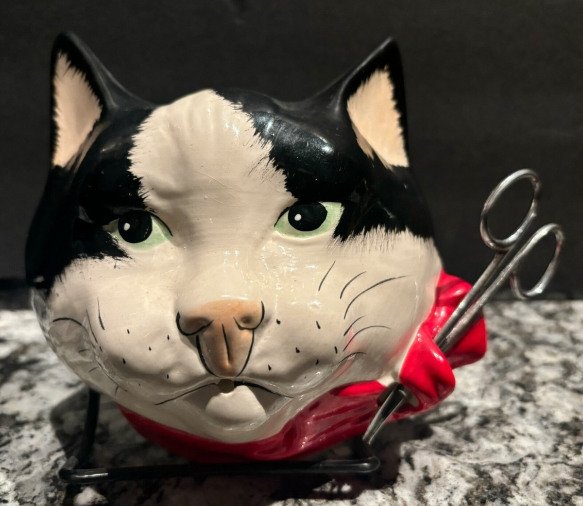 ~VINT~STRING & SCISSORS HOLDER~CAT FACE~FIGURAL~POTTERY~WALL HANGING~UK~GREAT!~ | eBay US