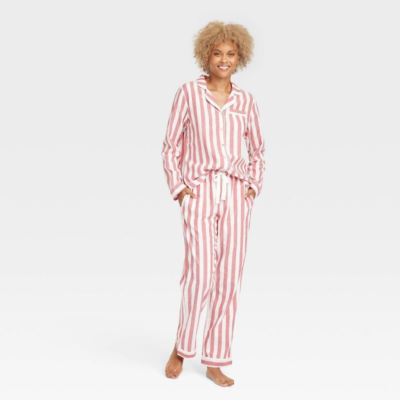 Women&#39;s Perfectly Cozy Flannel Pajama Set - Stars Above&#8482; Red Striped S | Target