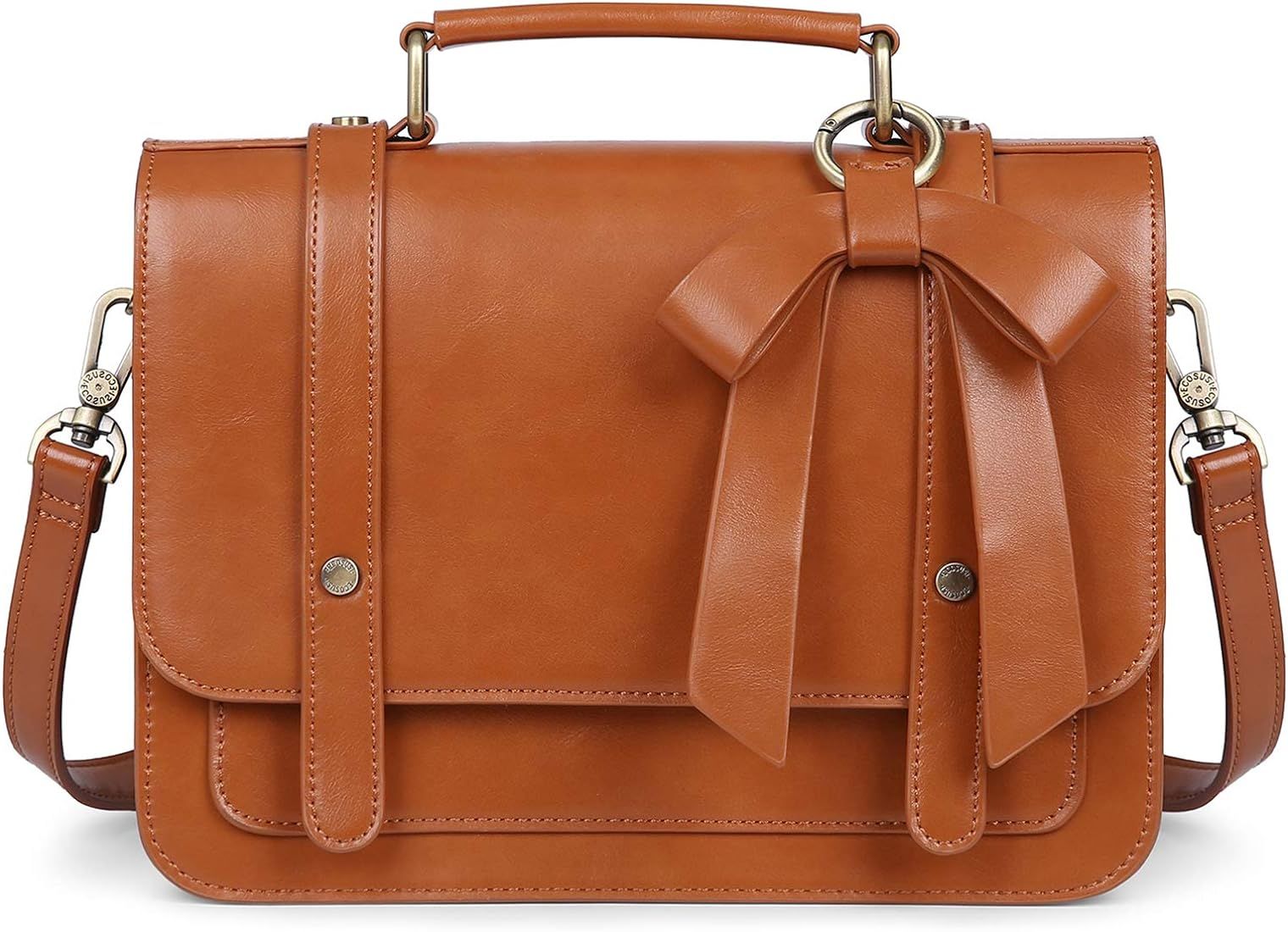 ECOSUSI Small Crossbody Bags Vintage Satchel Work Bag Vegan Leather Shoulder Bag with Detachable Bow | Amazon (US)