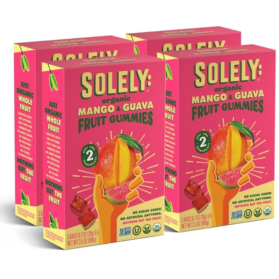 SOLELY - Organic Mango & Guava Whole Fruit Gummies (Pack of 4 Boxes, 5 Bags per Box) - Real Fresh... | Amazon (US)