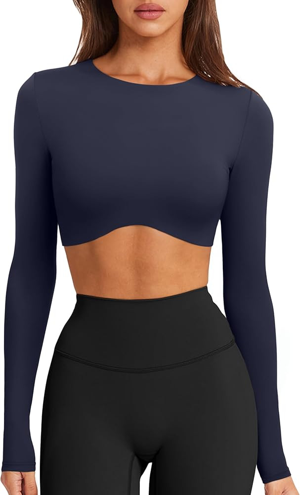 LASLULU Womens Sexy Double Lined Long Sleeve Shirts Crewneck Workout Tops Athletic Yoga Shirts Go... | Amazon (US)