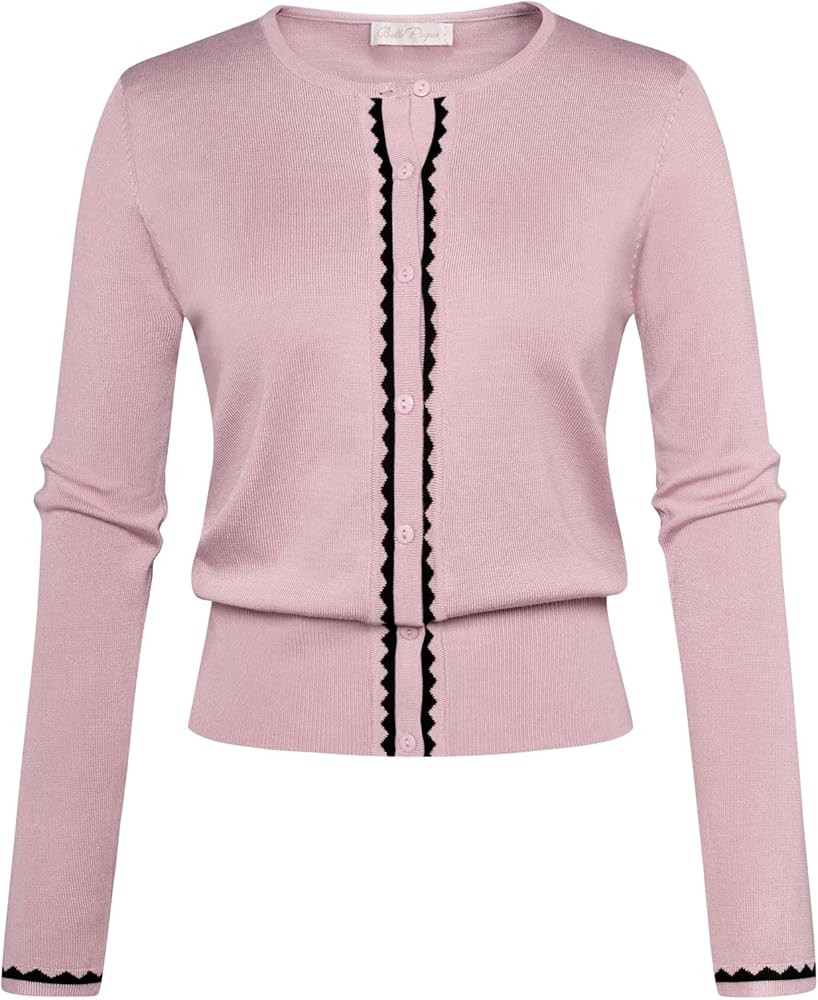 Women's Cardigan Sweater Color Block Long Sleeve Crew Neck Knit Cardigan Trendy Cropped Cardigan ... | Amazon (US)