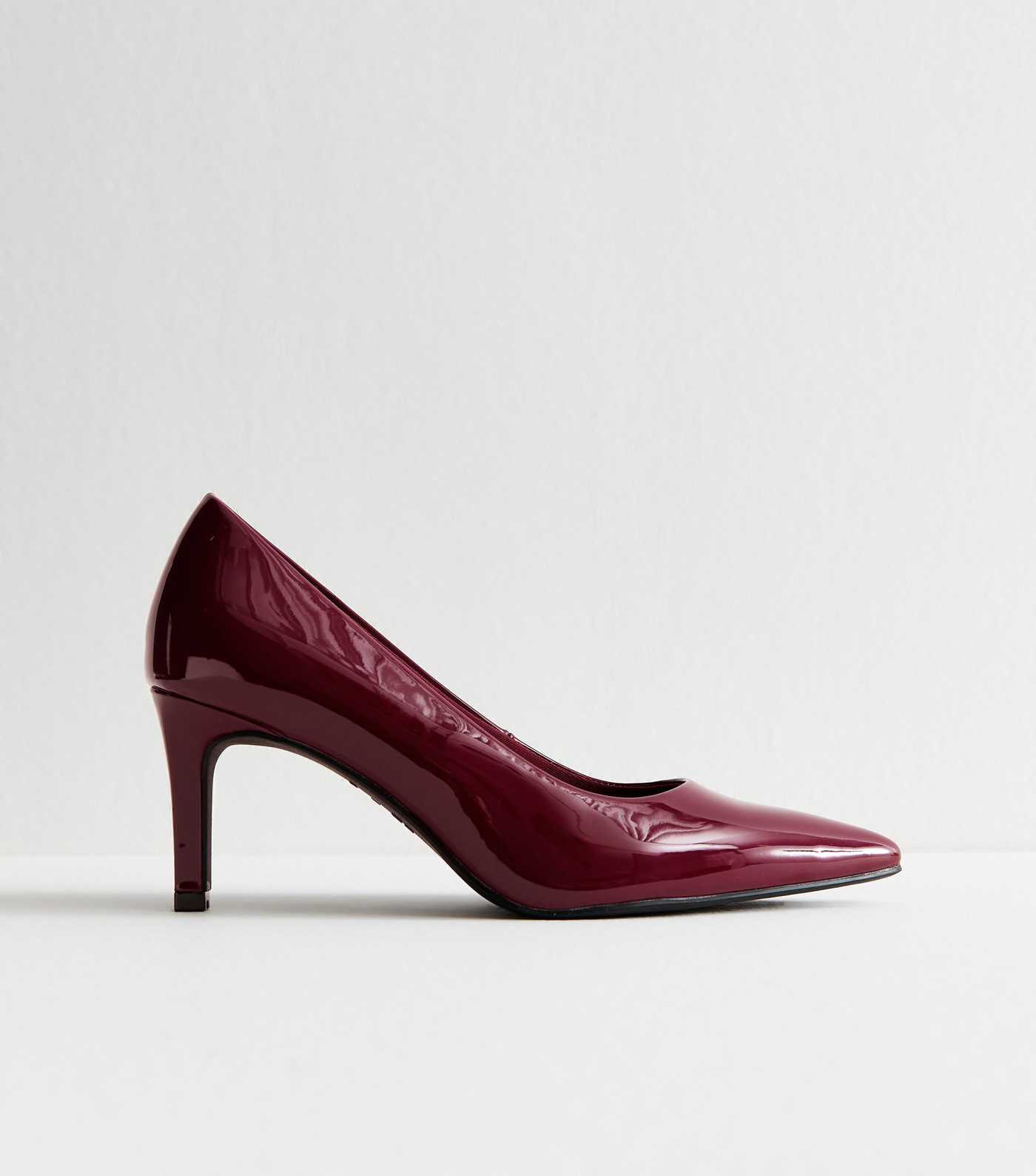 Dark Burgundy Faux Patent Leather Heeled Court Shoes | New Look | New Look (UK)