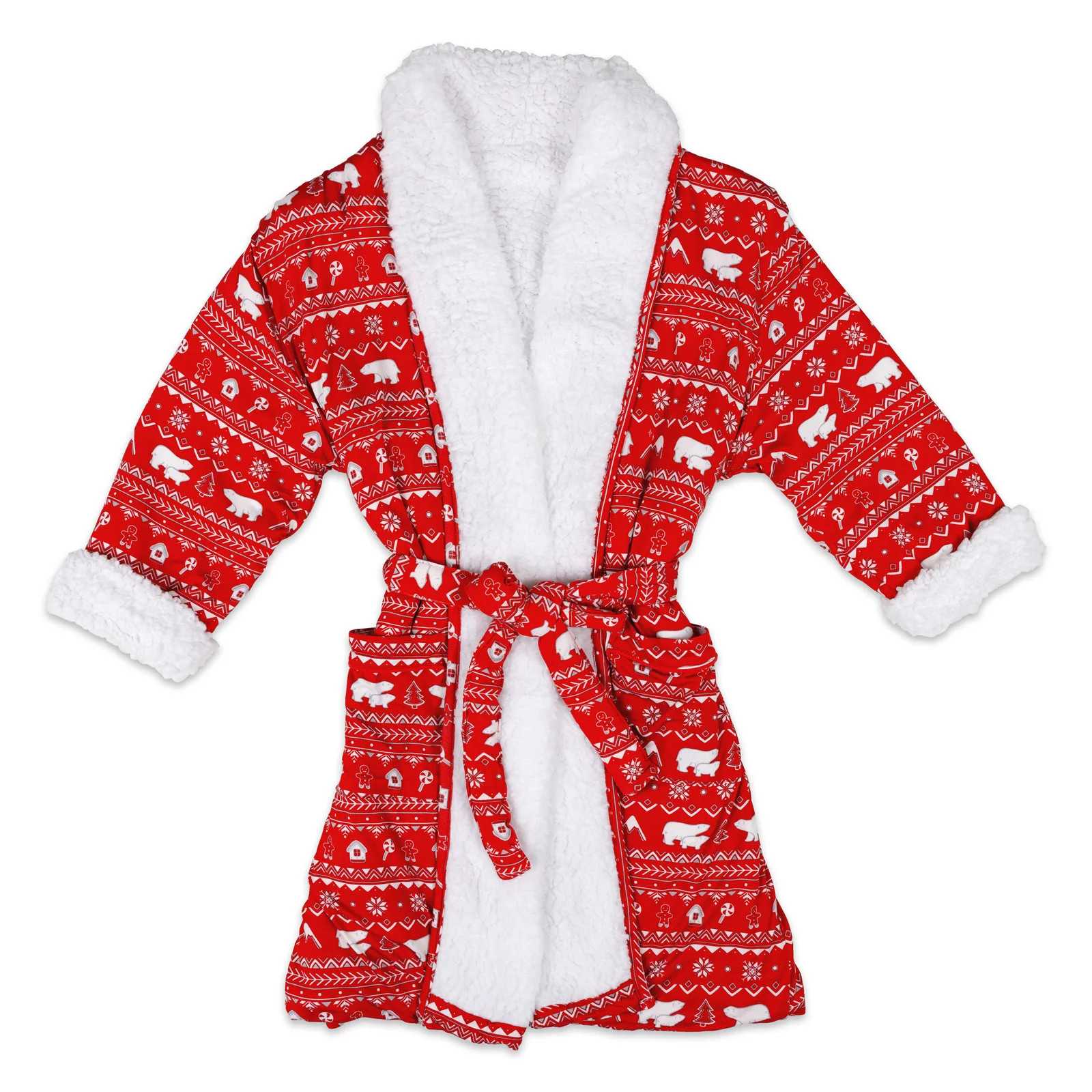 Adult Polar Isle Red Bamboo Sherpa Robe | Bellabu Bear
