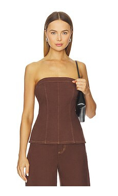 SNDYS Lex Denim Corset Top in Chocolate from Revolve.com | Revolve Clothing (Global)