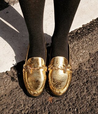 Gianni Bini x Lilly Sisto Cole Chain Ornament Crinkle Metallic Loafers | Dillard's | Dillard's