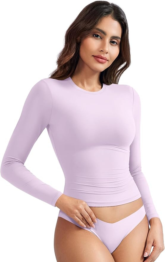 YEOREO Long Sleeve Shirts for Women y2k Tops Double Lined Basic Tee Crew Neck Going Out Sweeney W... | Amazon (US)